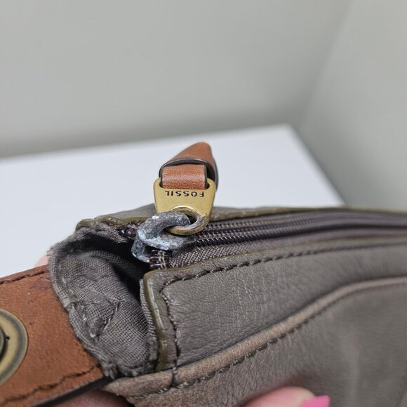 Fossil Morgan Crossbody Purse Shoulder Bag Grey Leather Tote - Picture 6 of 15